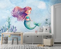 Флизелиновые детские фотообои для девочки 312x219 см Радостная русалочка на морском дне (14682VEXXL) +клей