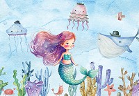 Флизелиновые детские фотообои для девочки 416x254 см Радостная русалочка с друзьями на морском дне (14683VEXXXL) +клей - вид 1 миниатюра