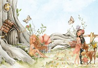 Дитячі флізелінові фотошпалери дівчинці 520x318 см Зустріч під будинком у дереві у казковому стилі (14686VEXXXXXL) +клей - вид 1 мініатюра