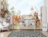 Флизелиновые детские фотообои в комнату девочке 416x254 см Встреча под домом в дереве в сказочном стиле (14686VEXXXL) +клей