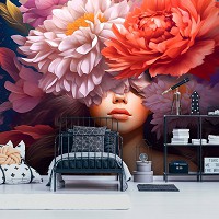 Флизелиновые фотообои 416x290 см Цветы на фоне лица девушки (14687VEXXXXL) +клей