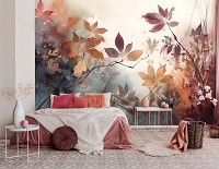 Флизелиновые фотообои 416x290 см Осенние листья на светлом фоне в рисованном стиле (14689VEXXXXL) +клей