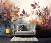 Флизелиновые фотообои 254x184 см Осенние листья на светлом фоне в рисованном стиле (14689V4) +клей