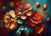 Флизелиновые фотообои живопись искусство 520x318 см Яркий букет цветов на синем фоне (14690VEXXXXXL) +клей - вид 1 миниатюра