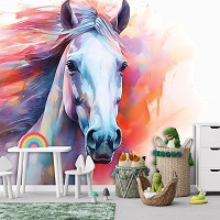Флизелиновые фотообои на стену 312x219 см Разноцветная лошадь на светлом фоне (14693VEXXL) +клей