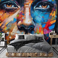 Флизелиновые 3д фотообои для девочки подростка 416x254 см Стрит-арт лицо в разных красочных цветах (14698VEXXXL) +клей