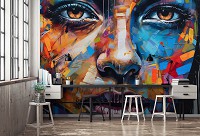 Флизелиновые 3д фотообои для девочек в комнату 460x300 см Стрит-арт лицо в разных красочных цветах (14698V12) +клей