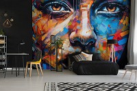 Флизелиновые 3д фотообои живопись искусство девушка 520x318 см Стрит-арт лицо в разных красочных цветах (14698VEXXXXXL) +клей