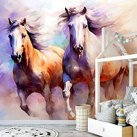 Флізелінові фотошпалери тварини коні 520x318 см Могутній мустанги в мальованому стилі на світлому фоні (14699VEXXXXXL) +клей