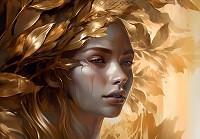 Флизелиновые 3д фотообои для спальни 416x254 см Девушка с венком из золотых листьев на светлом фоне (14704VEXXXL) +клей - вид 1 миниатюра