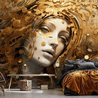 Искусство флизелиновые 3д фотообои 416x254 см Фантастическое изображение девушки в золотых узорах (14705VEXXXL) +клей