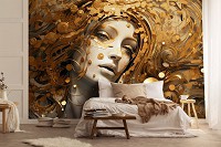 Искусство флизелиновые 3д фотообои 416x290 см Фантастическое изображение девушки в золотых узорах (14705VEXXXXL) +клей