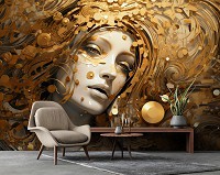 Искусство флизелиновые 3д фотообои 368x254 см Фантастическое изображение девушки в золотых узорах (14705V8) +клей