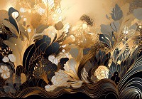 Флізелінові фотошпалери 368x280 см Квіткова абстракція з чорними та золотими відтінками (14707V10) +клей - вид 1 мініатюра