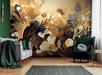Флизелиновые фотообои 520x318 см Цветочная абстракция с черными и золотыми оттенками (14707VEXXXXXL) +клей