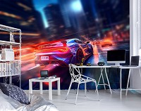 Флізелінові дитячі 3д фотошпалери для хлопчиків 312x219 см Спортивна машина в момент максимальної швидкості (14709VEXXL) +клей