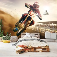 Флизелиновые детские 3д фотообои для мальчиков 312x219 см Мотоцикл в момент скорости на светлом фоне (14710VEXXL) +клей