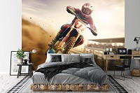 Флизелиновые детские 3д фотообои для мальчиков 368x280 см Мотоцикл в момент скорости на светлом фоне (14710V10) +клей