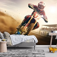 Флизелиновые детские 3д фотообои для мальчиков 368x254 см Мотоцикл в момент скорости на светлом фоне (14710V8) +клей