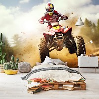 Флизелиновые детские 3д фотообои для мальчиков 254x184 см Гонщик в моменте в воздухе на квадроцикле (14711V4) +клей