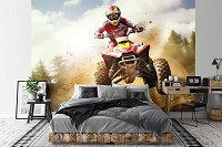 Флизелиновые детские 3д фотообои для мальчиков 368x254 см Гонщик в моменте в воздухе на квадроцикле (14711V8) +клей