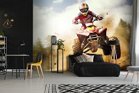 Флизелиновые детские 3д фотообои для мальчиков 416x254 см Гонщик в моменте в воздухе на квадроцикле (14711VEXXXL) +клей