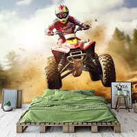 Флизелиновые детские 3д фотообои для мальчиков 416x290 см Гонщик в моменте в воздухе на квадроцикле (14711VEXXXXL) +клей