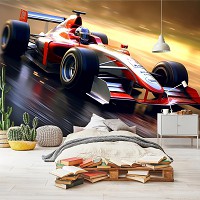 Флизелиновые детские 3д фотообои для мальчиков 368x280 см Машина Формула-1 в моменте наибольшей скорости (14712V10) +клей