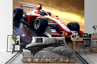 Флизелиновые детские 3д фотообои для мальчиков 254x184 см Машина Формула-1 в моменте наибольшей скорости (14712V4) +клей