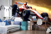Флизелиновые детские 3д фотообои для мальчиков 368x254 см Машина Формула-1 в моменте наибольшей скорости (14712V8) +клей