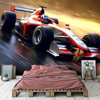Флизелиновые детские 3д фотообои для мальчиков 312x219 см Машина Формула-1 в моменте наибольшей скорости (14712VEXXL) +клей