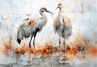 Флизелиновые фотообои для стен птицы 368x280 см Пара цапель на светлом фоне под штукатуркой (14713V10) +клей - вид 1 миниатюра