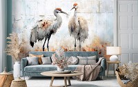 Флизелиновые фотообои для стен птицы 312x219 см Пара цапель на светлом фоне под штукатуркой (14713VEXXL) +клей