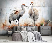 Флизелиновые фотообои для стен птицы 416x290 см Пара цапель на светлом фоне под штукатуркой (14713VEXXXXL) +клей
