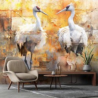 Флизелиновые фотообои с птицами 254x184 см Белые цапли на ярком фоне под штукатуркой (14714V4) +клей