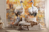 Флизелиновые фотообои с птицами 312x219 см Белые цапли на ярком фоне под штукатуркой (14714VEXXL) +клей