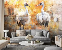 Флизелиновые фотообои с птицами 416x254 см Белые цапли на ярком фоне под штукатуркой (14714VEXXXL) +клей