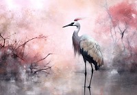 Флізелінові фотошпалери птах 312x219 см Самотня чапля в ставку на рожевий фон (14723VEXXL) +клей - вид 1 мініатюра