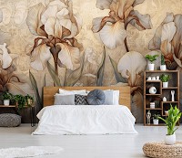 Флизелиновые фотообои на стену 368x254 см Нежные лепестки цветов на светло-коричневом фоне (14727V8) +клей