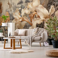 Флизелиновые фотообои на стену в интерьере 254x184 см Большие красивые цветы (14728V4) +клей