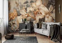 Флизелиновые фотообои на стену в интерьере 368x254 см Большие красивые цветы (14728V8) +клей