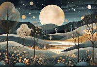 Флизелиновые фотообои искусство 460x300 см Ночной звездный пейзаж в минималистическом стиле (14729V12) +клей - вид 1 миниатюра