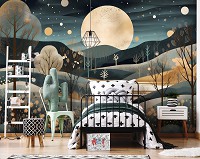 Флизелиновые фотообои искусство 312x219 см Ночной звездный пейзаж в минималистическом стиле (14729VEXXL) +клей