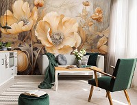 Флизелиновые фотообои 368x254 см Очаровательные цветы в светло желтых оттенках на сером фоне (14730V8) +клей