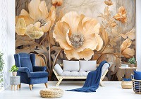 Флизелиновые фотообои 312x219 см цветы в светло желтых оттенках на сером фоне (14730VEXXL) +клей