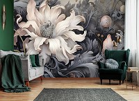 Флизелиновые фотообои на стену 312x219 см Узоры черно-белых оттенков с цветами (14732VEXXL) +клей