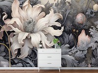 Флизелиновые фотообои на стену 416x254 см Узоры черно-белых оттенков с цветами (14732VEXXXL) +клей