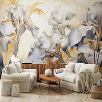 Флизелиновые фотообои на стену 254x184 см Элегантные светлые цветы на солнечном фоне (14734V4) +клей