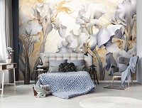 Флизелиновые фотообои на стену 312x219 см Элегантные светлые цветы на солнечном фоне (14734VEXXL) +клей
