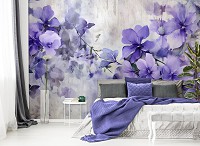 Флизелиновые фотообои в интерьере 368x254 см Фиолетовые оттенки цветов на сером фоне (14752V8) +клей